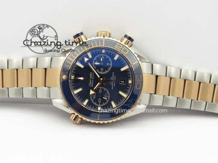 0320 FlexibleFit Seamaster Professional Chrono SS RG Blue Ceramic Blue Dial On SS RG Bracelet A 8211